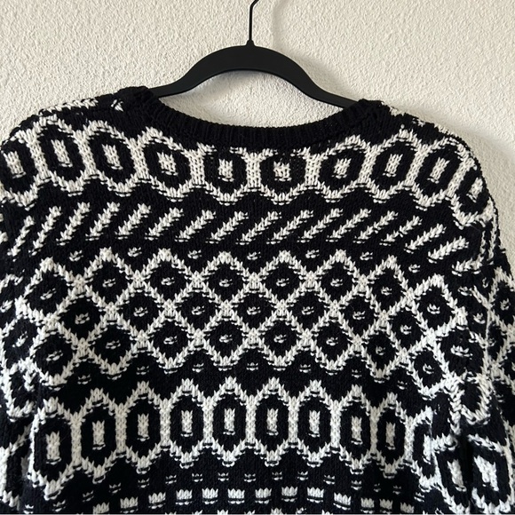 Ann Taylor Wool Blend Women’s Knit Tunic Sweater Medium Black White Geometric - Picture 9 of 12